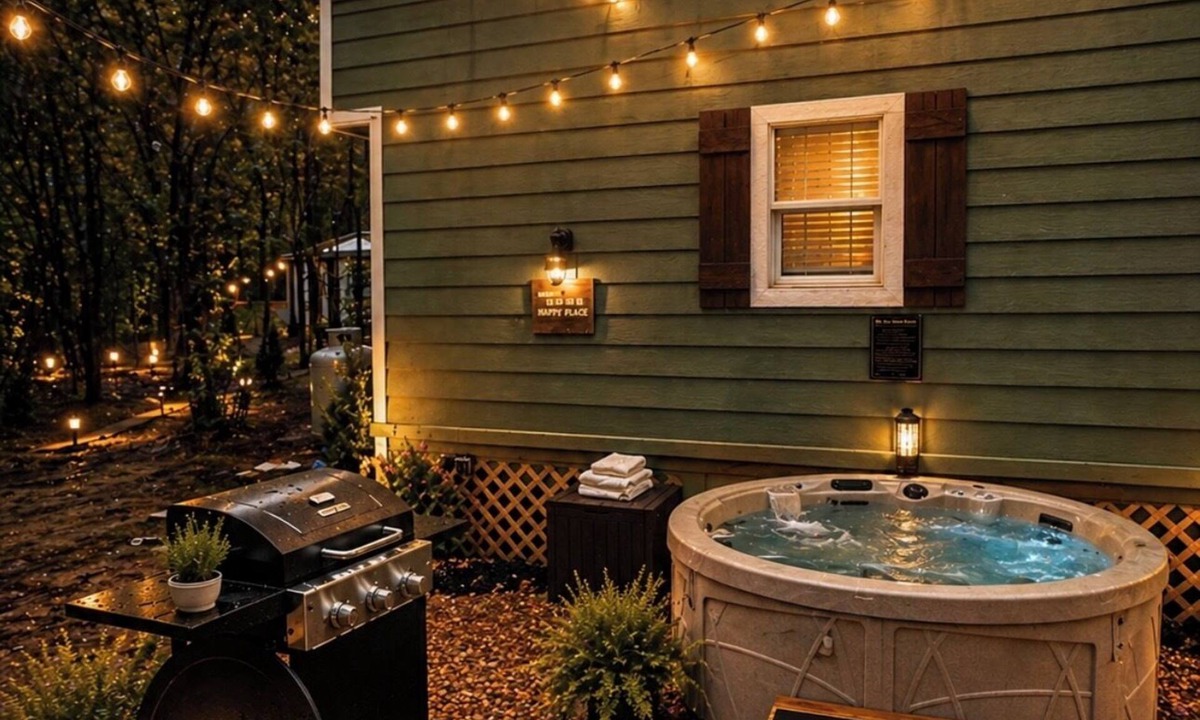 Centre House | Intimate Tiny Home Escape- Hot Tub-Fire Pit- Private Half Acre Near Weiss Lake