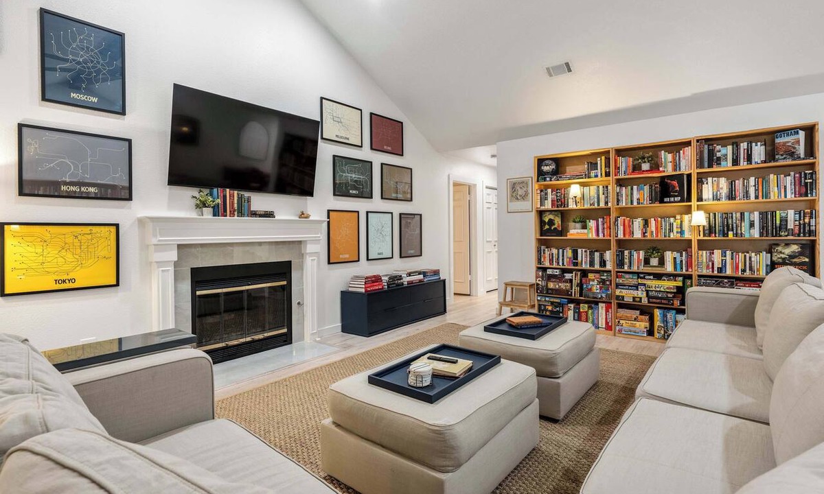Milwood House | Modern Living | Vaulted Ceilings | Curated Library