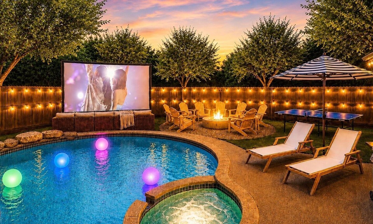 Pflugerville House | Pool, Hot Tub, Huge Outdoor Theater, Mini Golf, Bowling, BBQ, Fire Pit,Sleeps 19