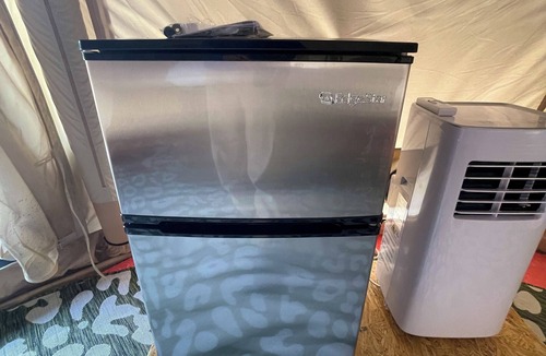 Merritt RV Rental | Air conditioned Glamping Tent overlooking a beautiful orchard