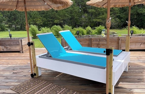 Merritt RV Rental | Air conditioned Glamping Tent overlooking a beautiful orchard
