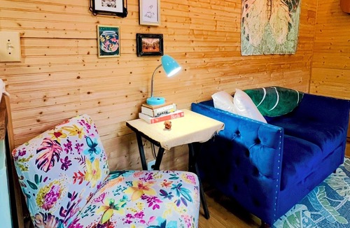Saluda House | Bamboo bungalow at Camp David. Pond-front, pet friendly tiny home retreat
