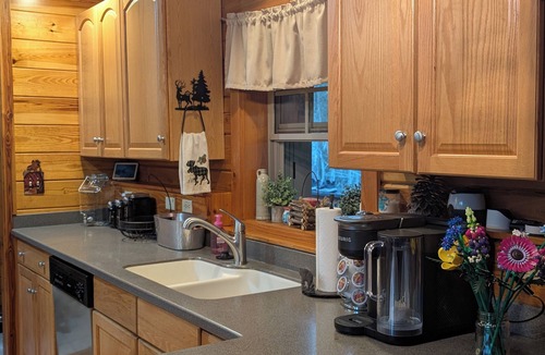 Boiling Spring Lakes Cabin | Cozy Log Cabin Retreat - Beach & Town Access! Hot Tub, Fire Pit & More!