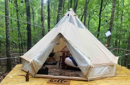 Elberton RV Rental | Glamping Bell Tent in a forest escape right next to the lake!