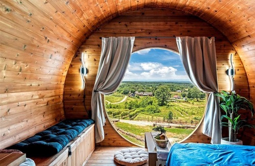 Arlington Cabin | Incredibly Unique Barrel Pod on a Beautiful Private Vineyard with Breathtaking Views for an Unforgettable Glamping Experience in Jonesville, North Car