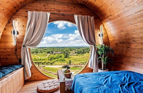 Arlington Cabin | Incredibly Unique Barrel Pod on a Beautiful Private Vineyard with Breathtaking Views for an Unforgettable Glamping Experience in Jonesville, North Car