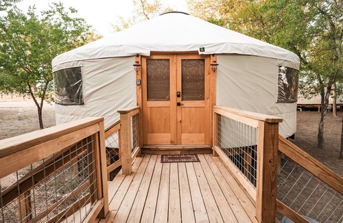 Bandera Cabin | Mockingbird Yurt/Cold A/C! Hot Tub/Medina River Access/River Yurt Village