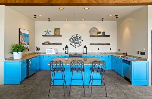 Mayhew House | Oasis- Pool | Outdoor kitchen with gas firepit table, TV | Hot Tub & Fire pit |