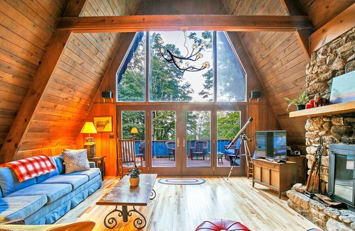 Wolf Laurel Ski Chalet | Peaceful Mountain A-Frame Chalet - Hike & Explore, stone fireplaces & ping pong!