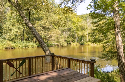 Lake Lure Cabin | Riverfront Cabin, Fenced Yard, Firepit & Grill