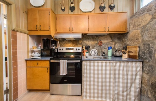Flat Rock Apartment | Stone Studio Lakefront Pool Access