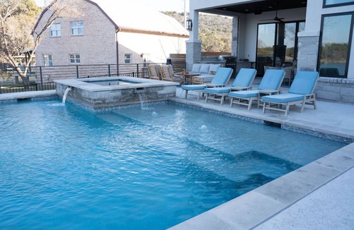 Marble Falls House | Waterfront Lake LBJ Luxury Home- Heated Pool, Fishing Dock & Views- Sleeps 22