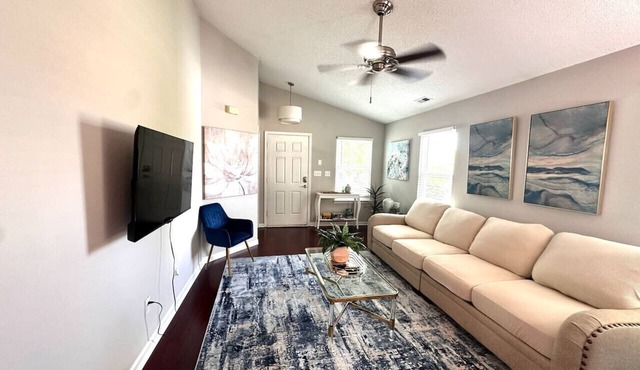 2BR/2BA Near Concord Mills | Backyard + Workspace