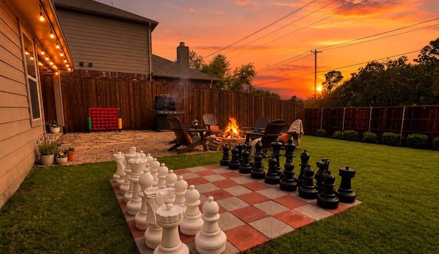 Backyard Fire Pit + Designer Stay Near Frisco & Wedding Venues