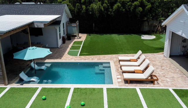 Game-On Backyard | Pool, Turf Field & Golf Cart