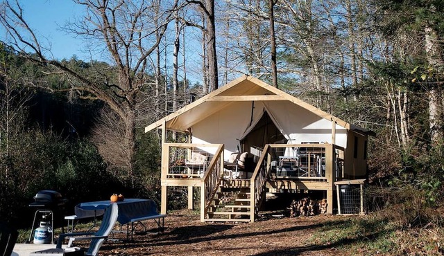Heated North Carolina Glamping Rental Surrounded by Pisgah National Forest