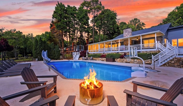 Lakefront Home + Saltwater Pool + Slide | Private Dock, Fire Pit | Sip, Sip Away