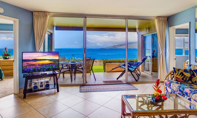 Kihei Condo | Oceanfront! Air Conditioned! Amazing Views! Ground Floor! 3 Bedroom 2 Bath